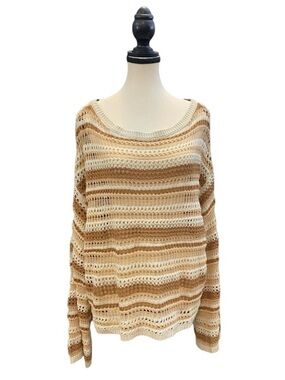 Torrid Tan, Brown & Cream Striped open knit sweater EUC, torrid size 2